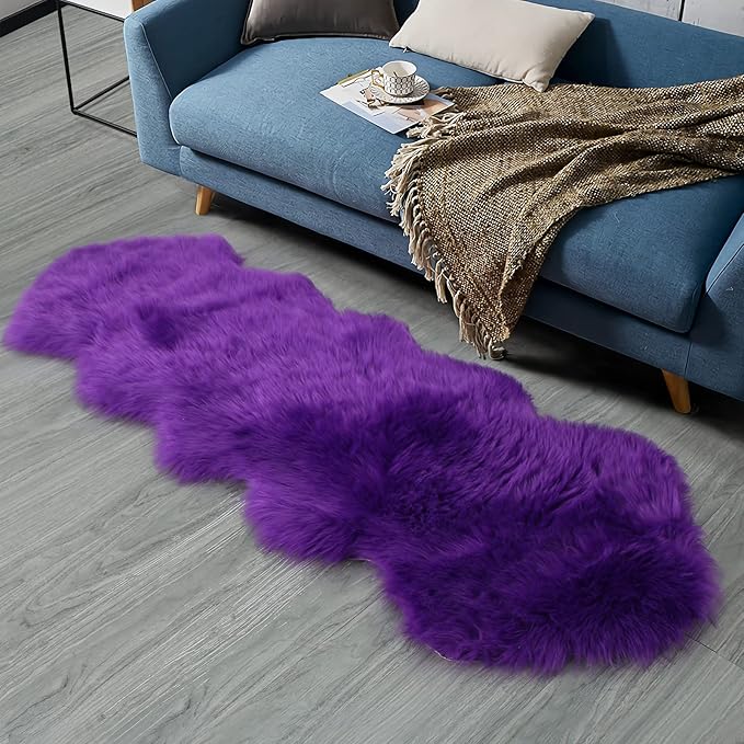 duduta Purple Faux Sheepskin Runner Rugs 2x6 ft, Fluffy Fur Sofa Couch Covers - Image 6