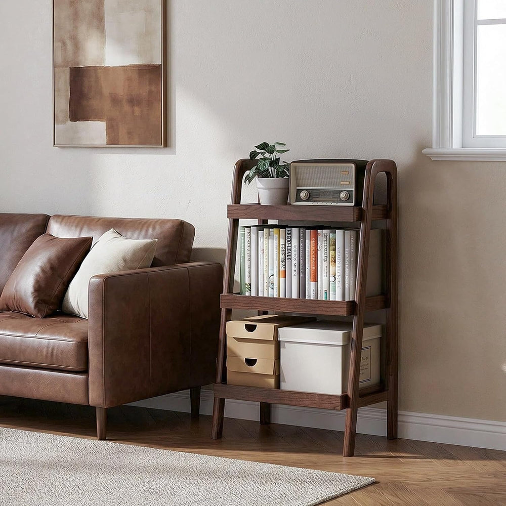 Solid Wood Ladder Shelf, 3 Tier Open Bookcase Storage Shelf | Space-saving ve...