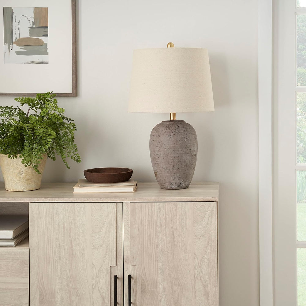 Nourison Home 23" Greyish Brown Earth Tone Rustic Farmhouse Ceramic Tabl...