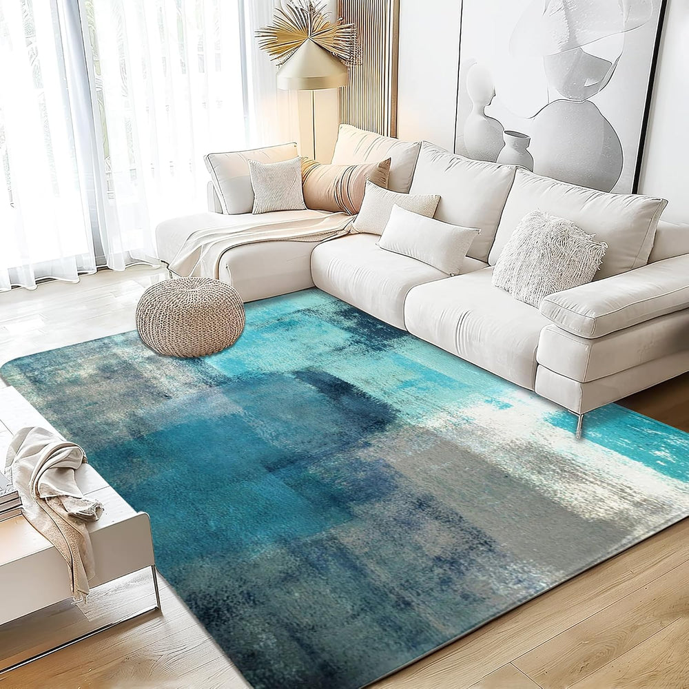Teal and Grey Area Rug 5x7, Washable Large Rugs for Living Room, Ultra Soft N...