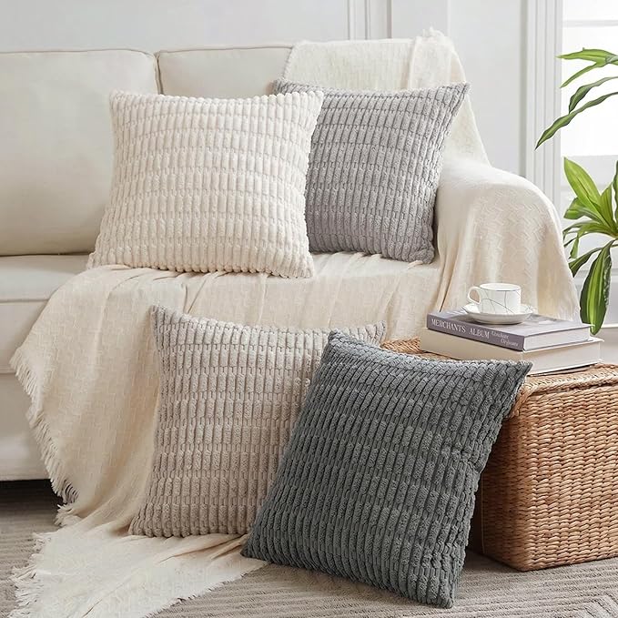 Fancy Homi Set of 4 Grey and White Boho Decorative Throw Pillow Covers 24x24 by Fancy+Homi