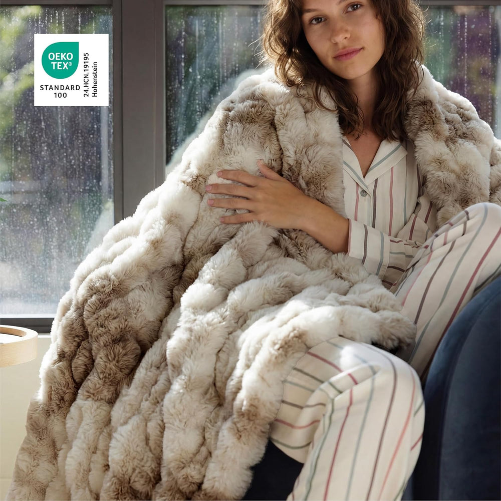Bedsure Fluffy Bubble Faux Fur Throw Blanket, 50"x60", Tie-dye Taupe