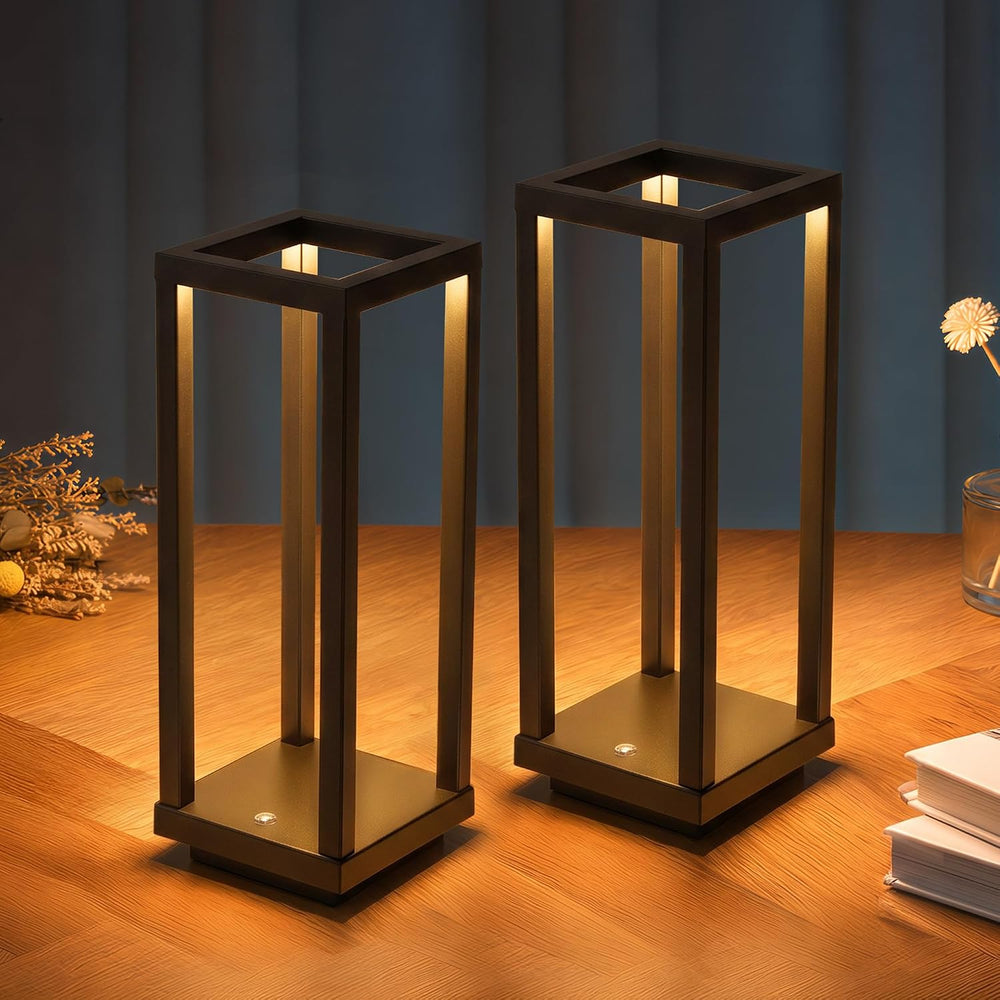 Cordless Waterproof Table Lamps Set of 2, Black LED Outdoor Desk Lamp