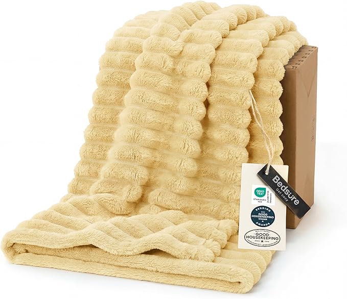 Bedsure GentleSoft Custard Yellow Fleece Throw Blanket by BEDSURE