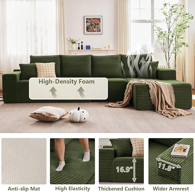 135" Cloud Sectional Couch with L-Shape Chaise, Modern Modular Comfy Sof...