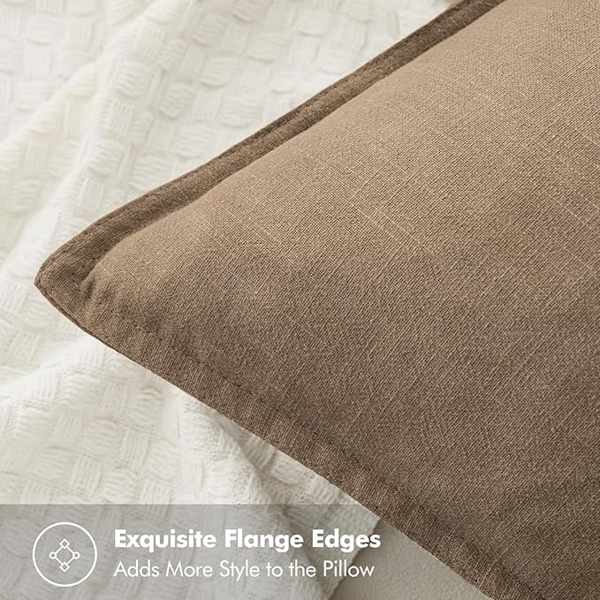 MIULEE Decorative Linen Euro Sham Pillow Covers 24x24 Khaki Boho Farmhouse - Image 2