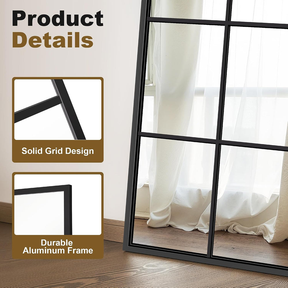 Window Pane Mirror for Wall Decor, 30" x 40" Decorative Mirror, Black