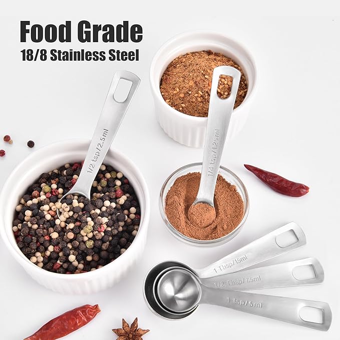 Doosu Measuring Spoons Set of 8-18/8 Stainless Steel Heavy Duty Teaspoons - Image 3