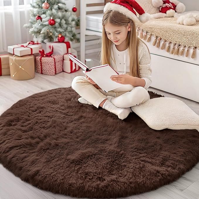 OLANLY Coffee Round Rugs for Bedroom by OLANLY