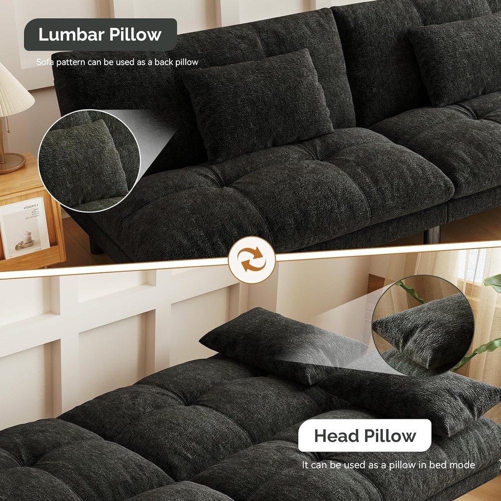 Convertible Futon Sofa Bed Chenille Fabric 70" (Black)