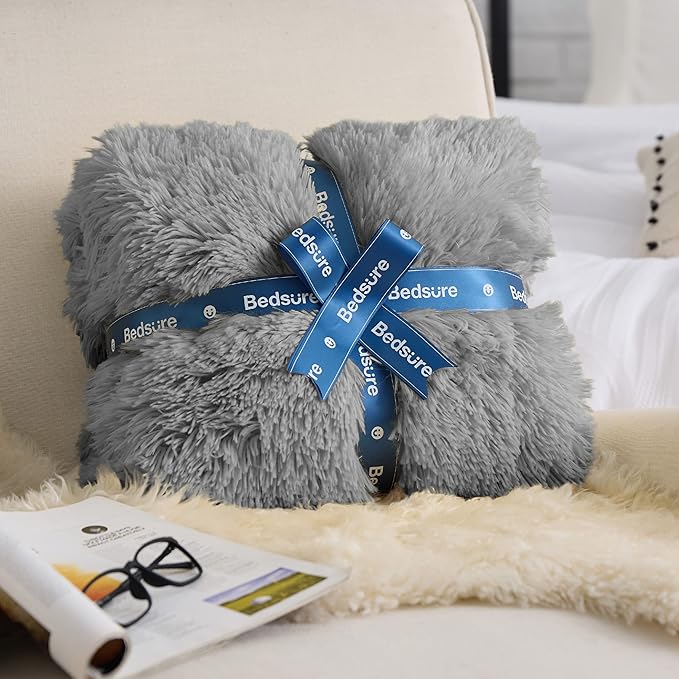 Bedsure GentleSoft Fluffy Grey King Size Blanket - Image 5
