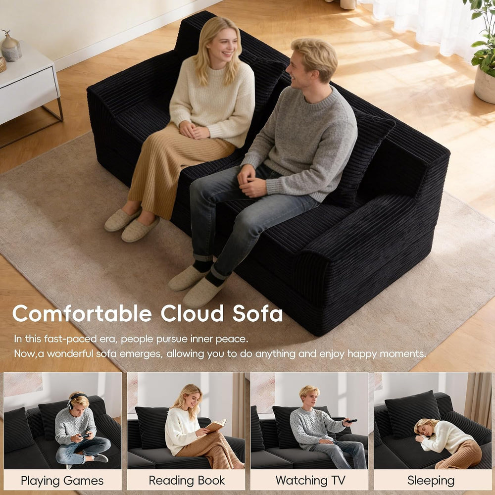 Cloud Modular Floor Boneless Sofa Bed, 81" Corduroy Convertible Loveseat...