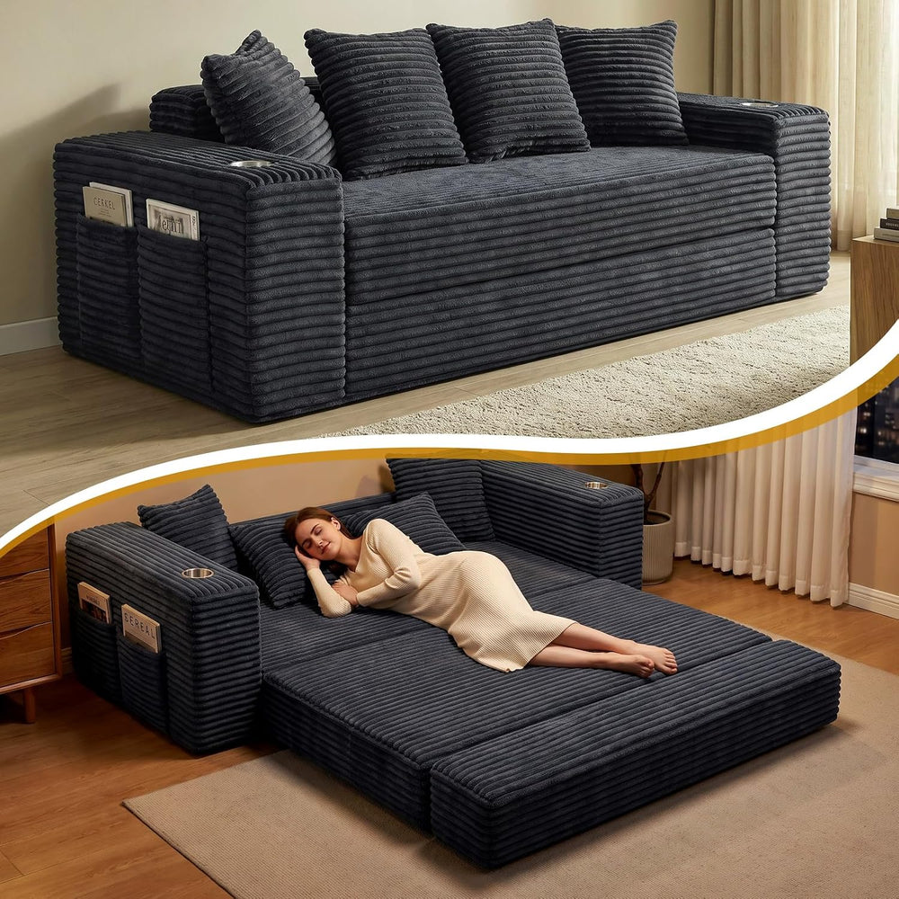 77" Convertible Futon Sofa Bed, Boneless Couch for Living Room (Grey )