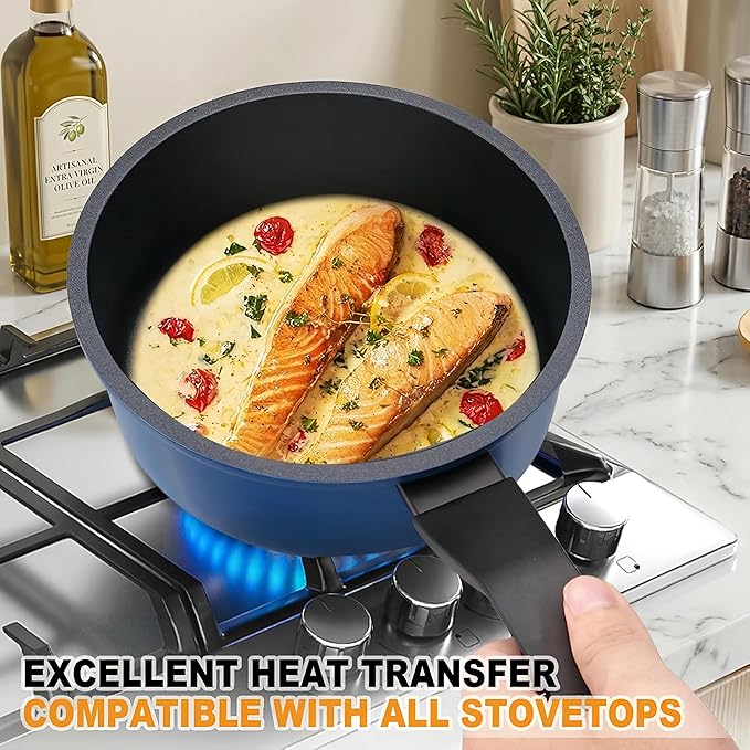 Nonstick Sauce Pan with Lid, 1.5QT small pot, PFOA Free, Kitchen Pots Induction - Image 3