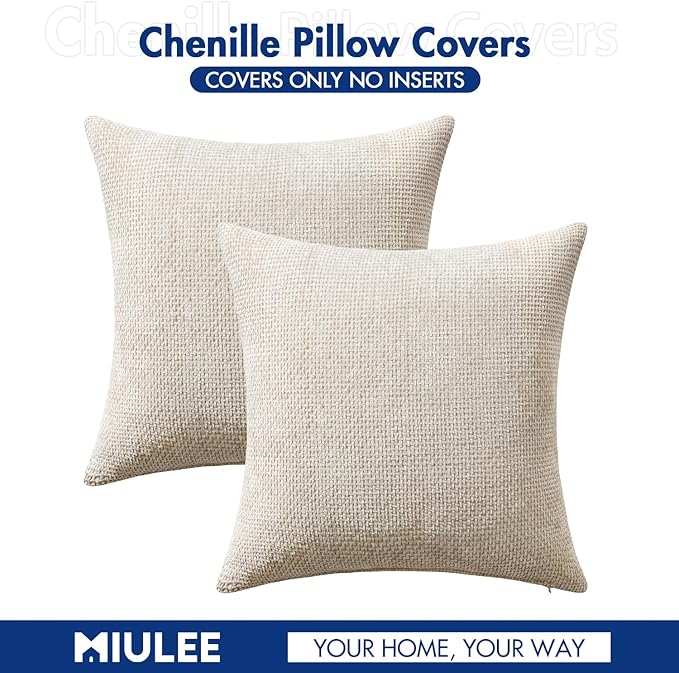 MIULEE Pack of 2 Euro Sham Pillow Covers 24x24 Inch Neutral Beige Modern Boho - Image 7