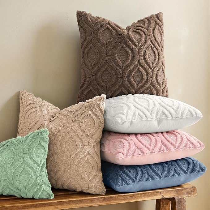 decorUhome Throw Pillow Covers 26x26 Inch Set of 2, Soft Plush Faux Wool Brown - Image 2