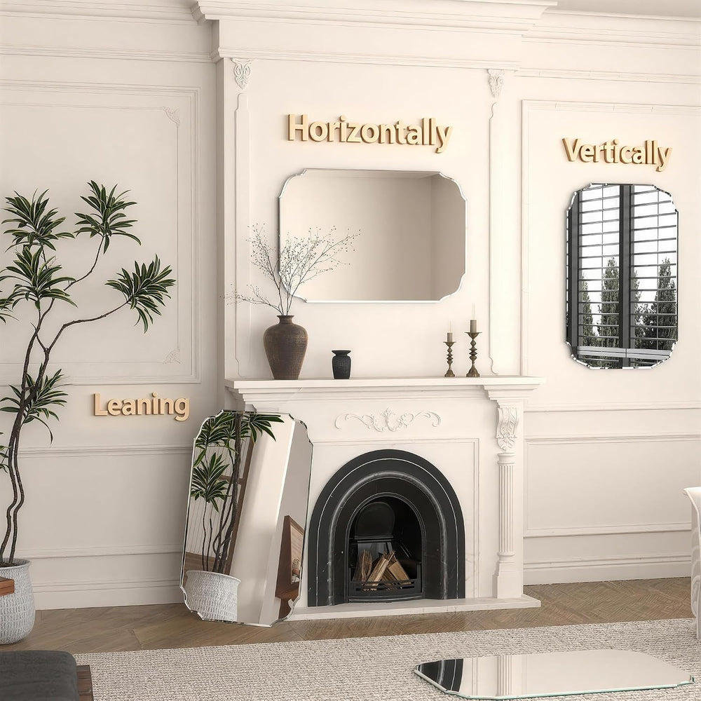 36" x 24" Silver Wall Mirror Beveled Edge Frameless Mirrors for Bat...