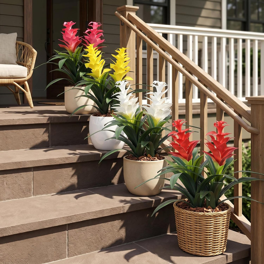 Ivydale Fake Flowers Plants for Outdoors, 2 Pcs 16.93" Bromeliad Artific...