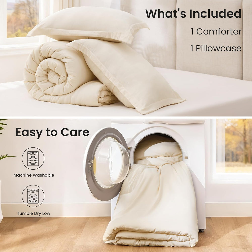 Love's cabin Beige Full Comforter Set, 3-Piece Prewashed Bed Set