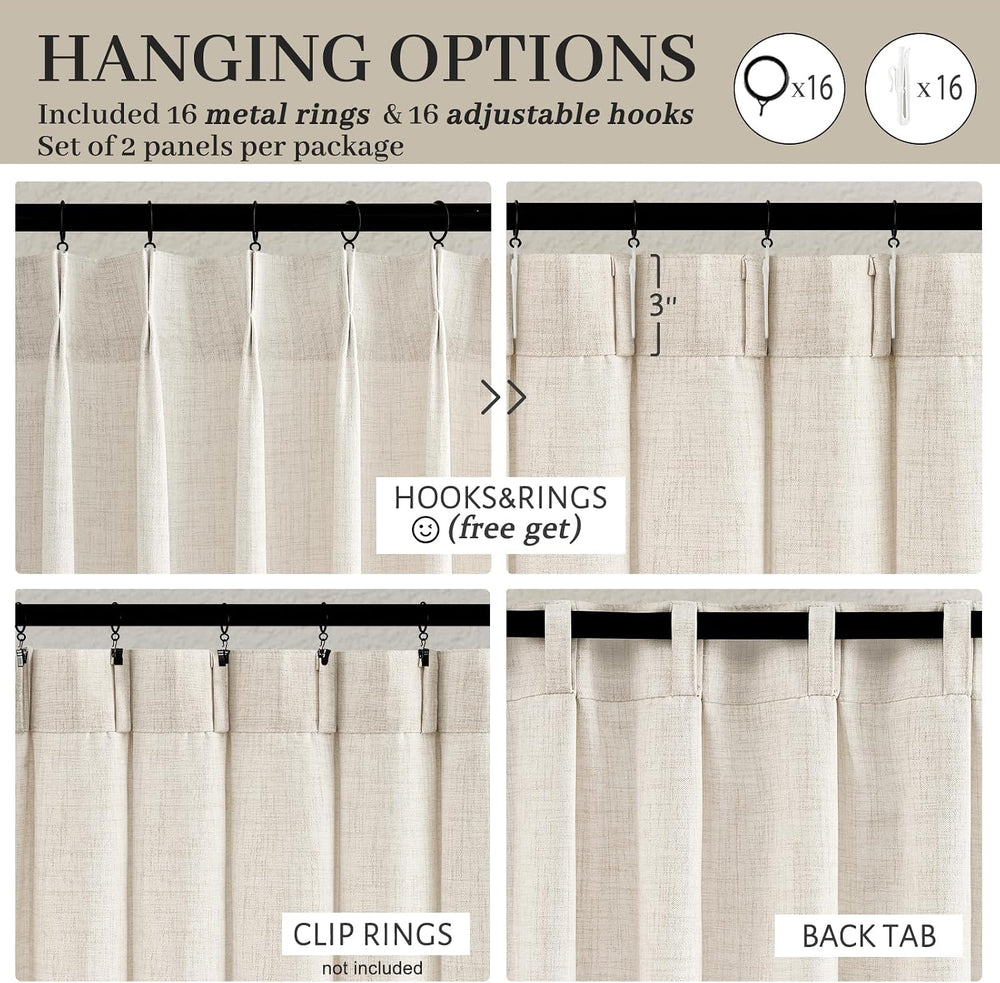 Pinch Pleat Thick Linen Viral Curtains 84 Inch Length 2 Panels Set for Living...