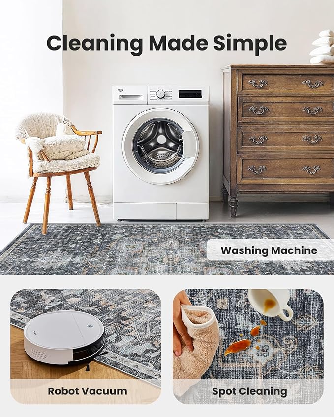 AMADA HOMEFURNISHING 8x10 Washable Area Rug, Low-Profile Large Area Rug - Image 4