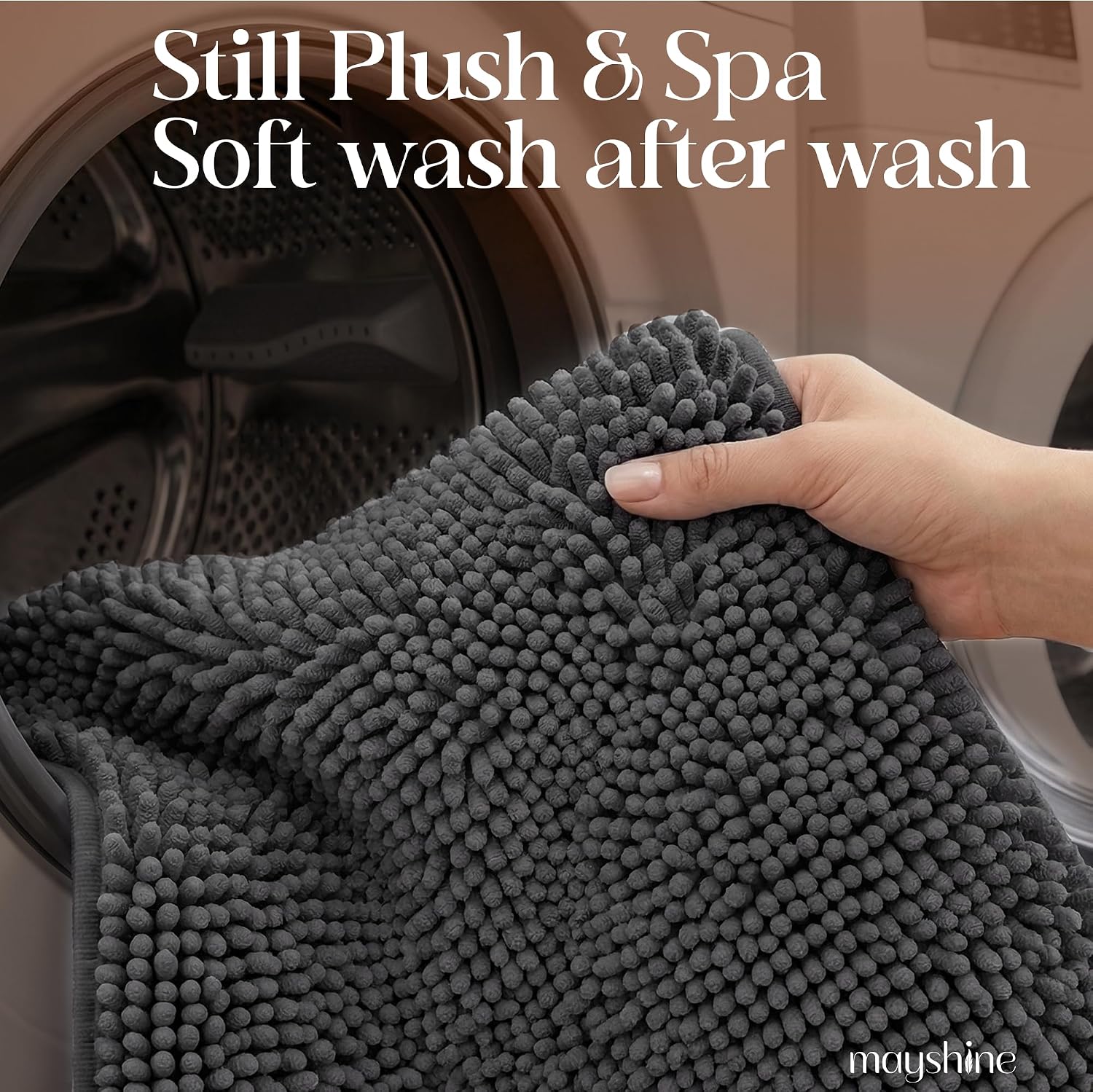 Extra Large Round Area Rug Set for Bathroom 48"x48" Soft Plush Chenille Bath Mat, Water Absorbent Non-Slip Bathroom Rug | Washable Shag Carpet, Bedroom, or Home Décor | Charcoal Gray