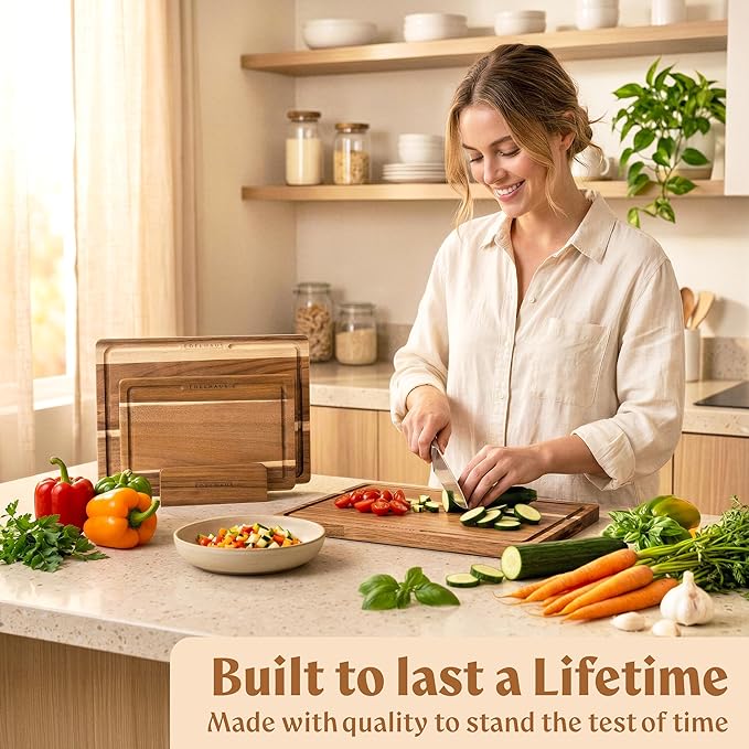 Acacia Wood Cutting Board for Kitchen, Non-Toxic Cutting Board Set of 3
