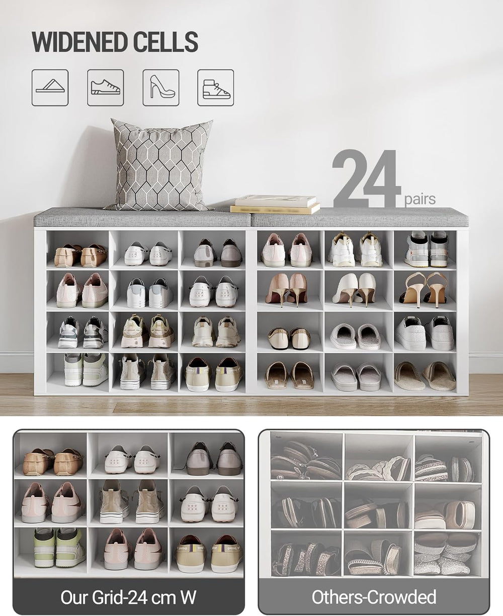 Hzuaneri Shoe Storage Bench with Cushion, Entryway Storage Bench with 24 Cubb...