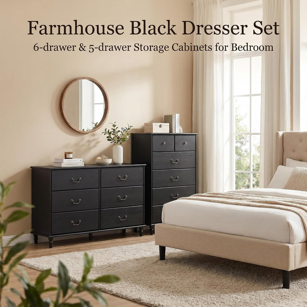 Farmhouse 6 Drawers Dresser for Bedroom Black
