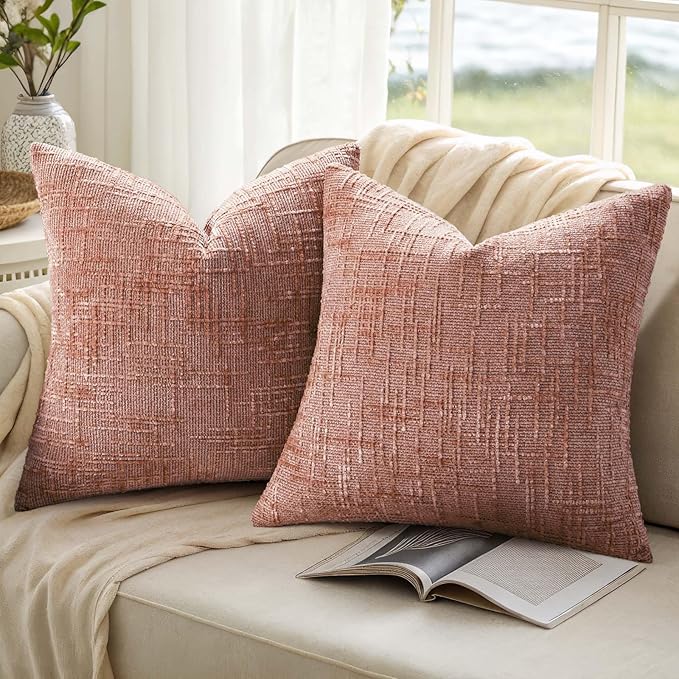 decorUhome Summer Pink Chenille Throw Pillow Covers 20x20 Set of 2 Textured - Image 9