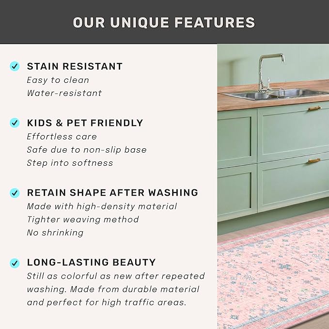 Washable Pink and Blue 7x9 Boho Rugs - Image 7