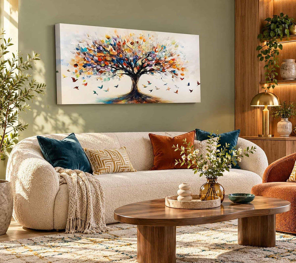 Large Tree of Life Canvas Wall Art, Abstract Colorful Tree Decor, 16x32in