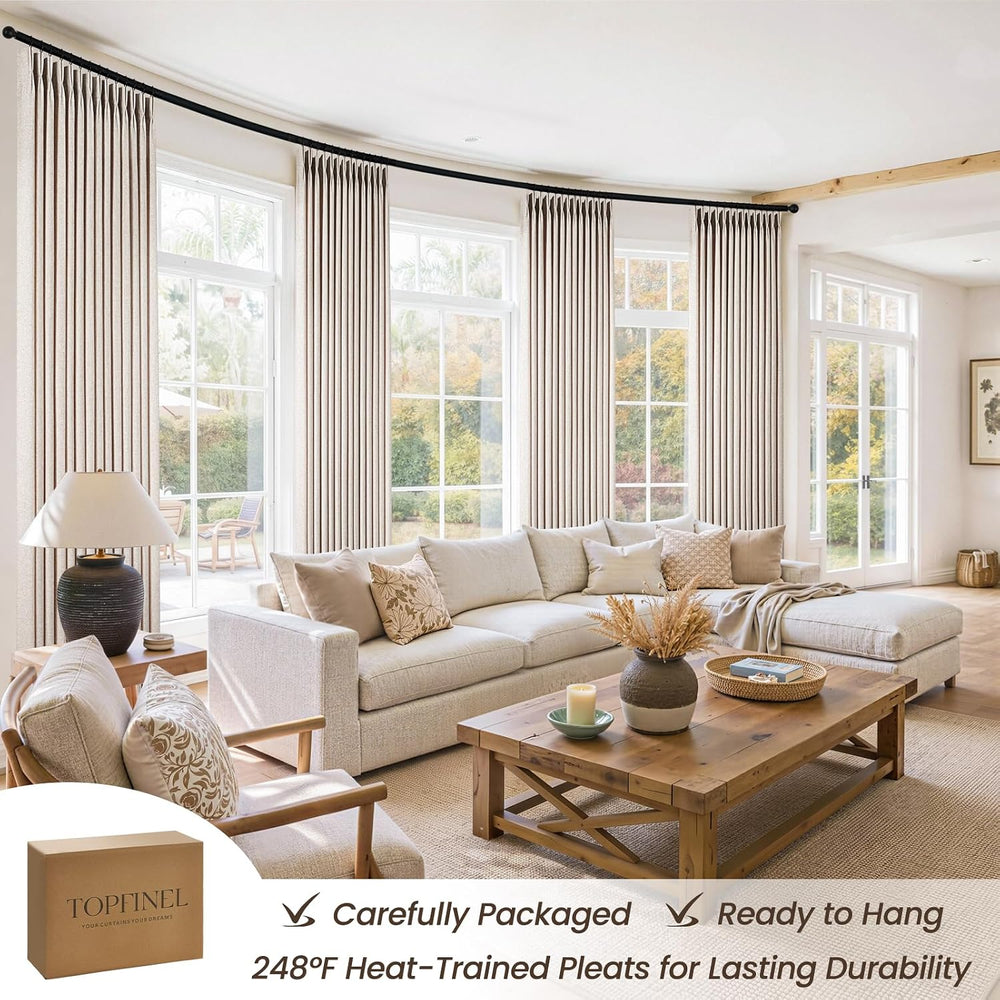 Topfinel 4 Panels Set Pinch Pleated Linen Curtains 84 Inchs Long Oatmeal