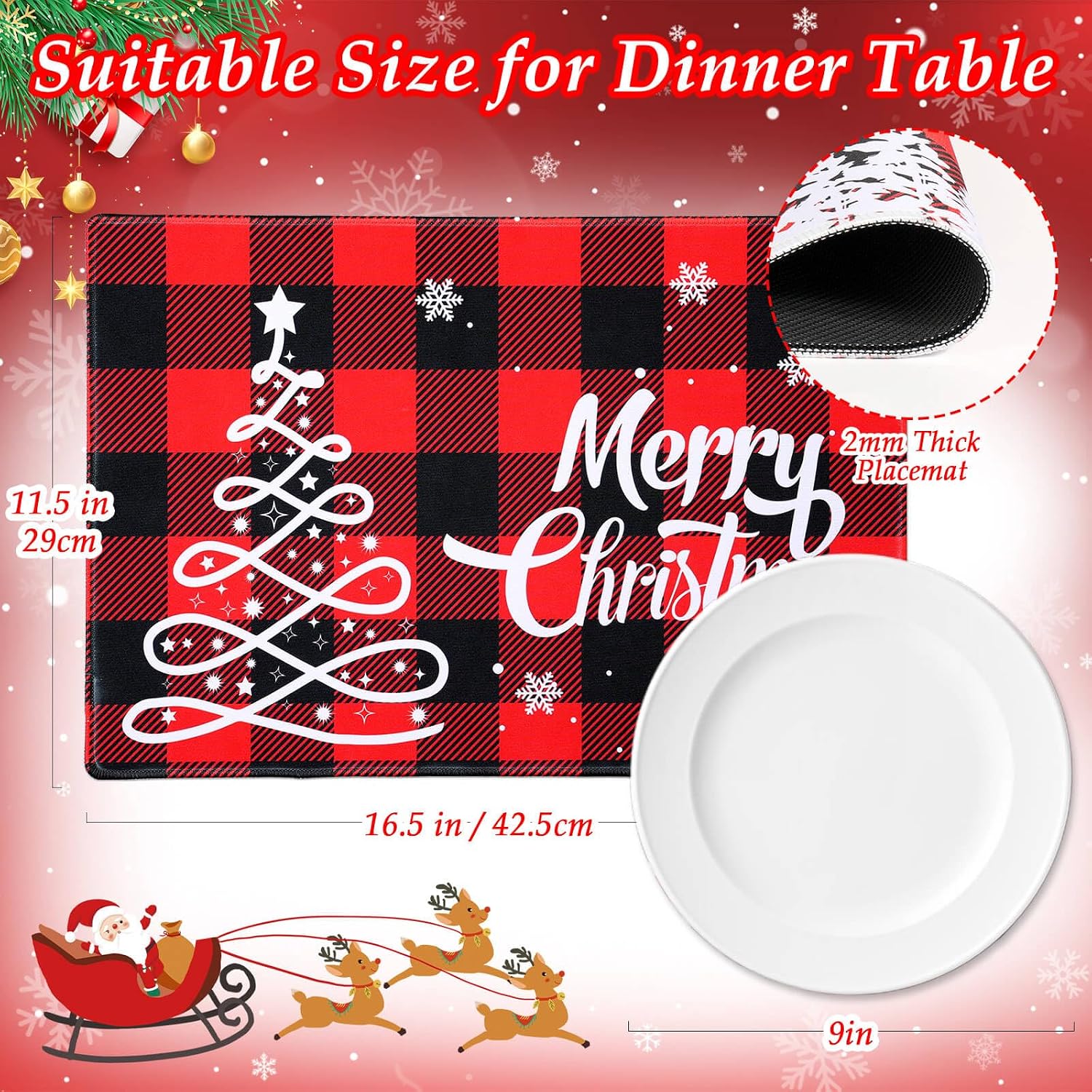 Billbotk Christmas Placemats Set of 6, Non-Slip Place Mats for Dining Table and Christmas Decorations