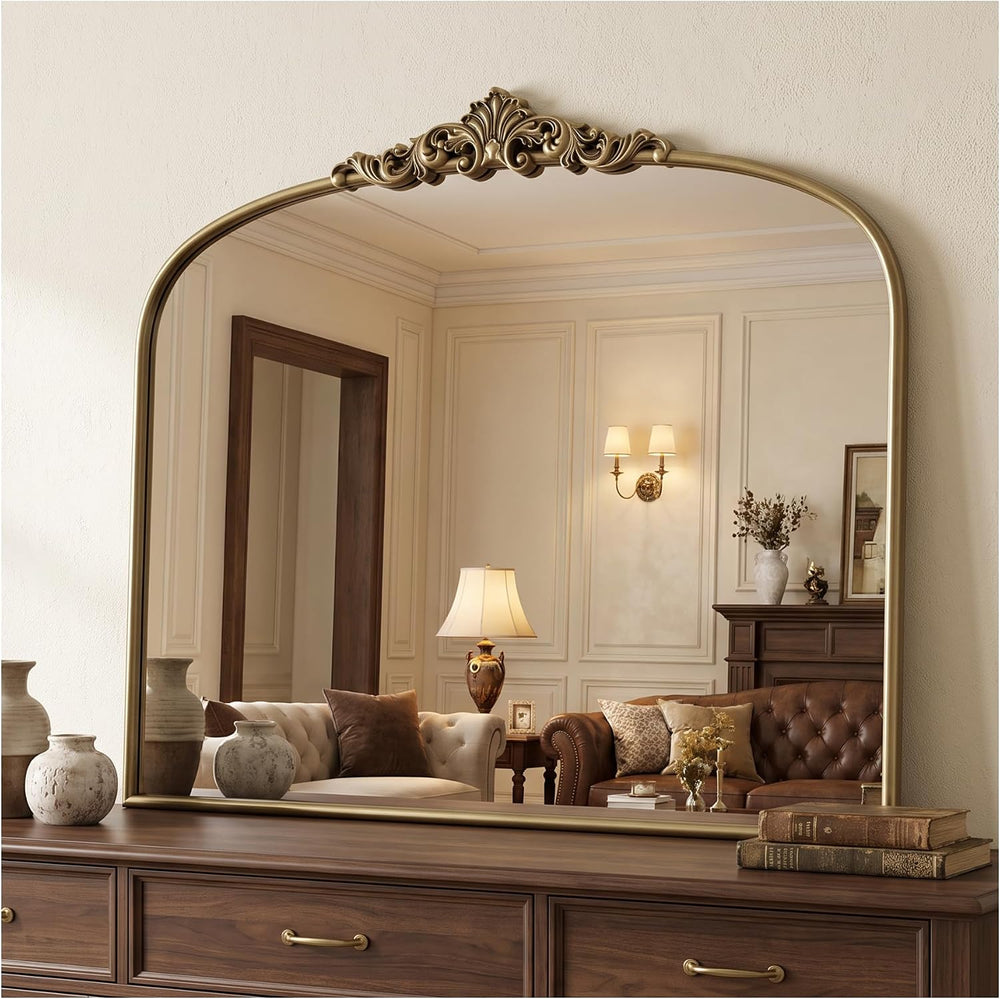 Matte Gold Vintage Mirror 36" x 30" Baroque Wall Mirror