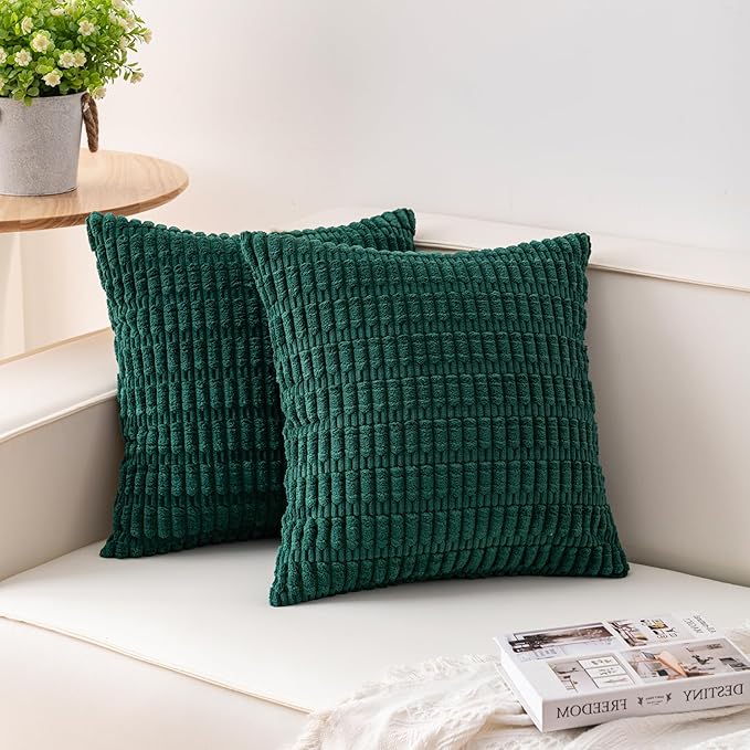 Pack of 2 Corduroy Decorative Throw Pillow Covers 16x16 Inch Soft Striped by Unknown
