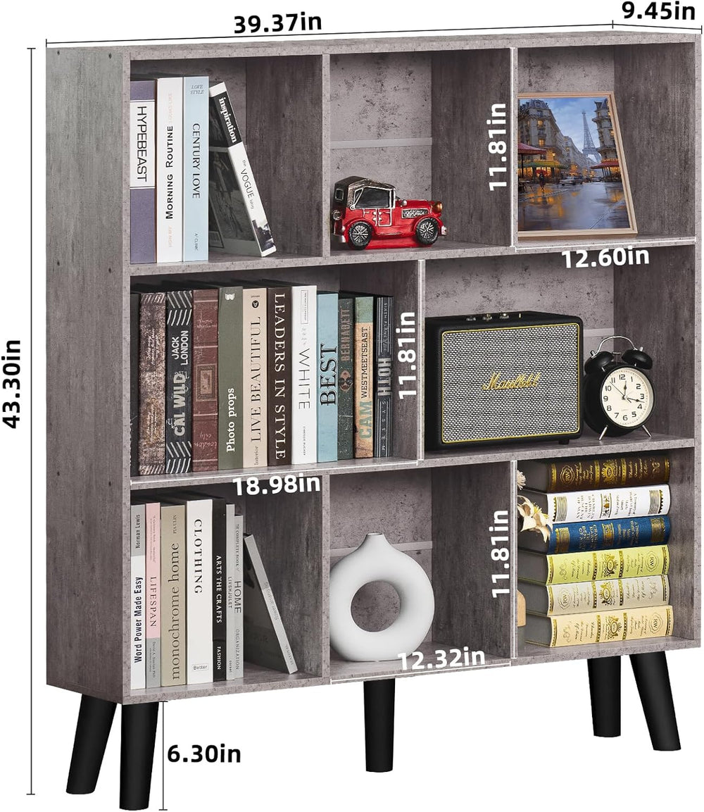 LEYAOYAO 8 Cube Bookshelf,Farmhouse Bookcase with Legs,Modern Dirty Grey Mid-...