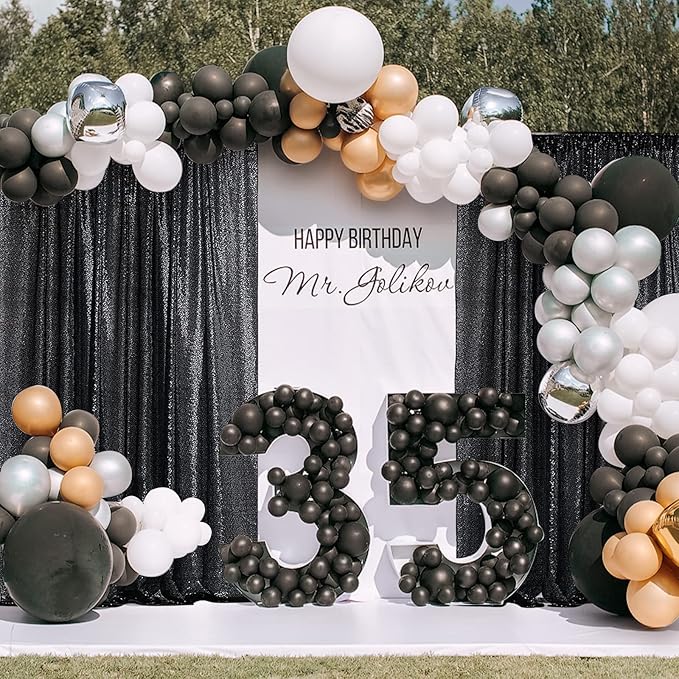 Sugargirl Halloween Black Sequin Backdrop Curtain 4 Panels 2FTx8FT Glitter Bl...