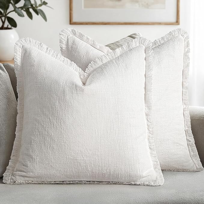 MIULEE Decorative Throw Pillow Covers Neutral Linen Fringe Throw Pillows Set of by MIULEE