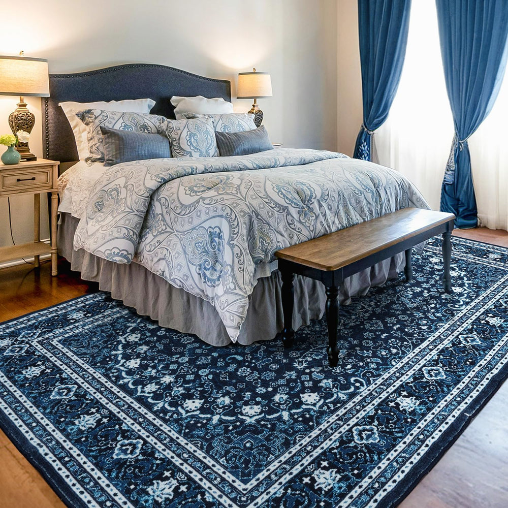 Lessymo Area Rugs 10x14 Living Room, Washable Large Rug Bedroom, Blue White
