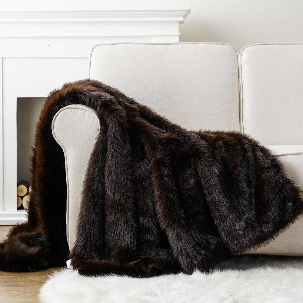 Battilo Faux Fur Throw Blanket, Luxury Fluffy Brown Blankets, 50"x60"