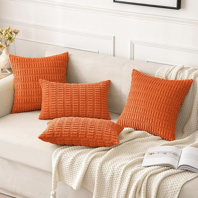 MIULEE Pack of 2 Orange Corduroy Decorative Pillow Covers 20x20 Inch Soft Boho - Image 4