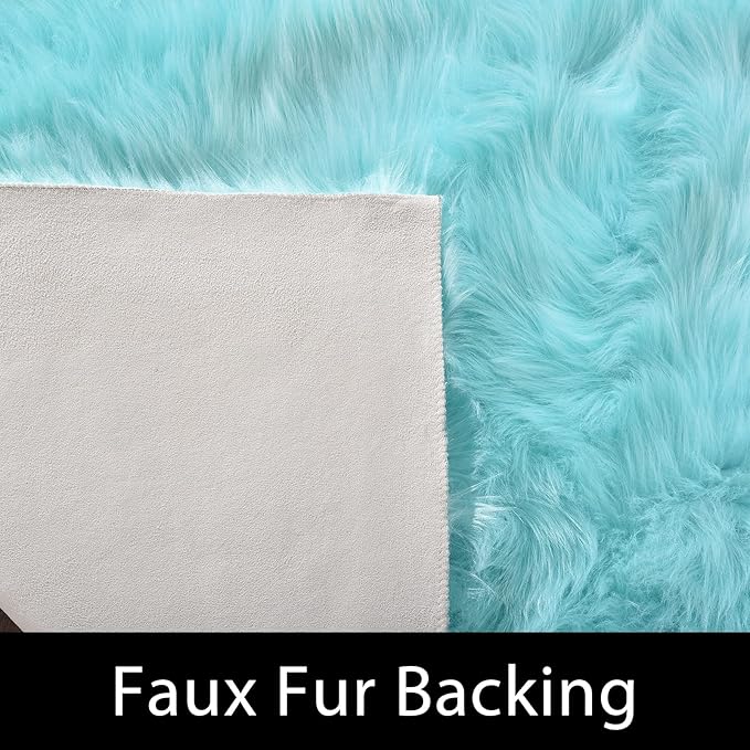 Latepis Light Blue Area Rug 6x9 Faux Fur Teal Rugs - Image 3