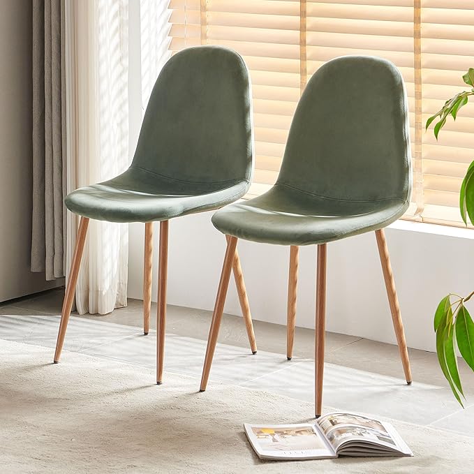 Set of 4 Dining Chairs Upholstered Green Velvet Living Room Chair with Backre...