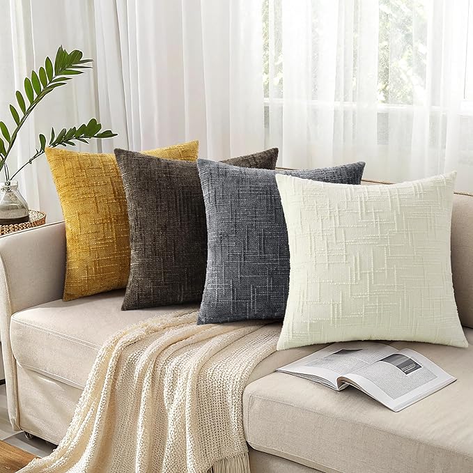 decorUhome Dark Grey Chenille Euro Sham Throw Pillow Covers 26x26 Set of 2 - Image 7