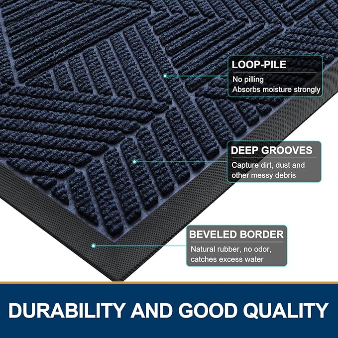 Smiry Front Door Mat Outside Entrance, Heavy Duty Sturdy Natural Rubber Doormat - Image 4