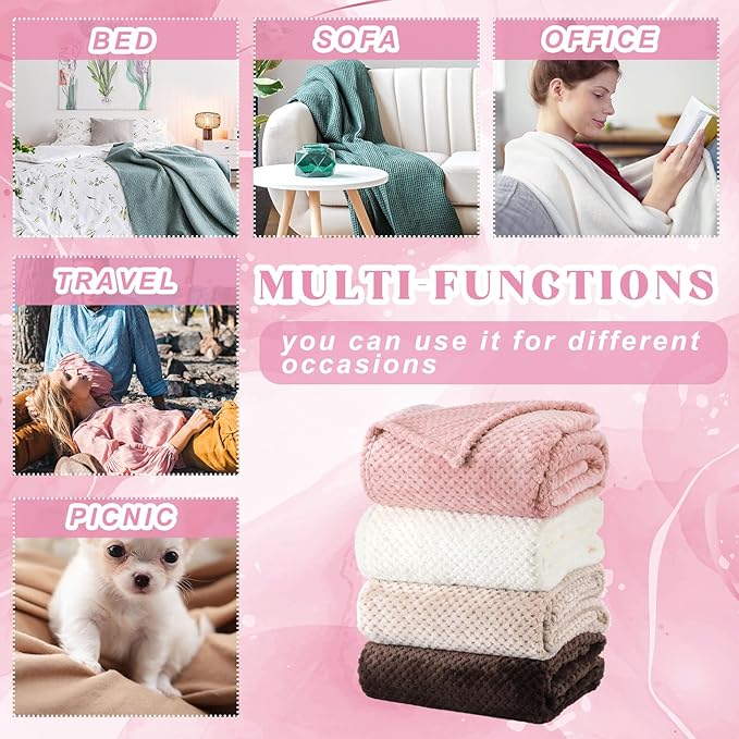 Newwiee 4 Pcs Flanne Fleece Throw Blanket