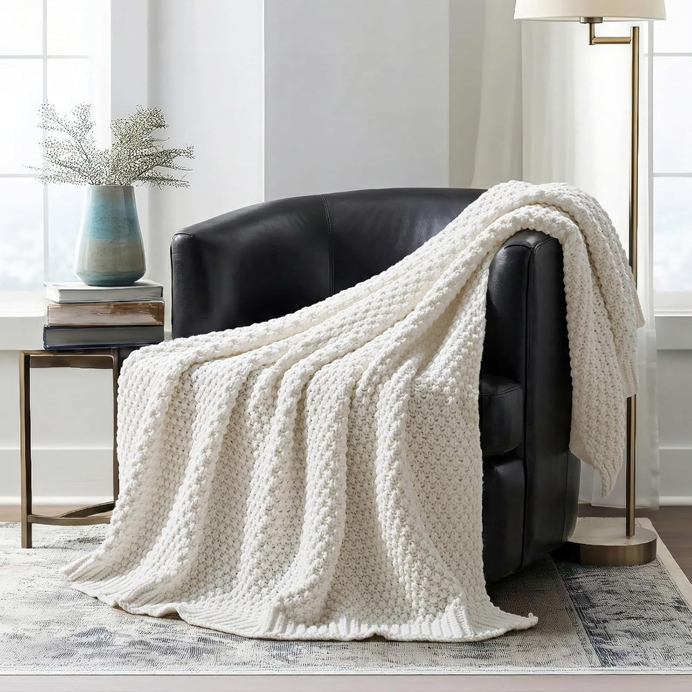 EVERGRACEHOME Chunky Chenille Knit Throw Blanket