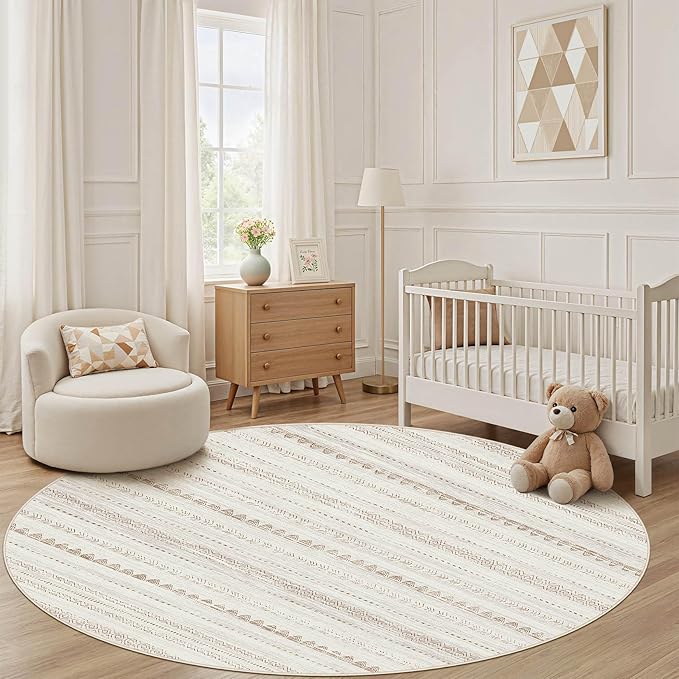 Nakagishi Round Rug Boho Area Rugs: 5x5 Washable Large Circle Neutral Soft - Image 6