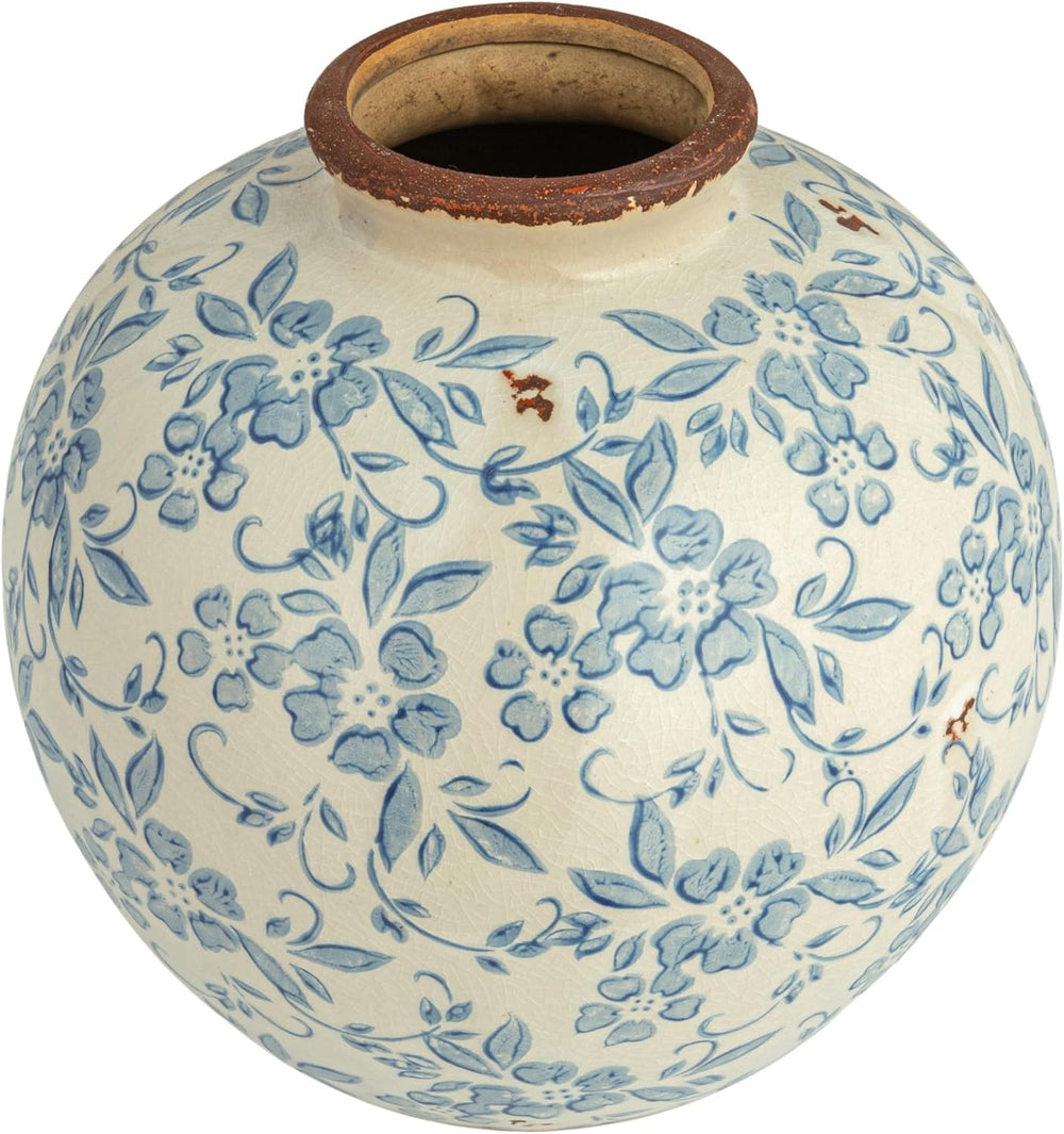 Creative Co-Op DF2720 8" H Terracotta Floral Transferware Pattern & ...